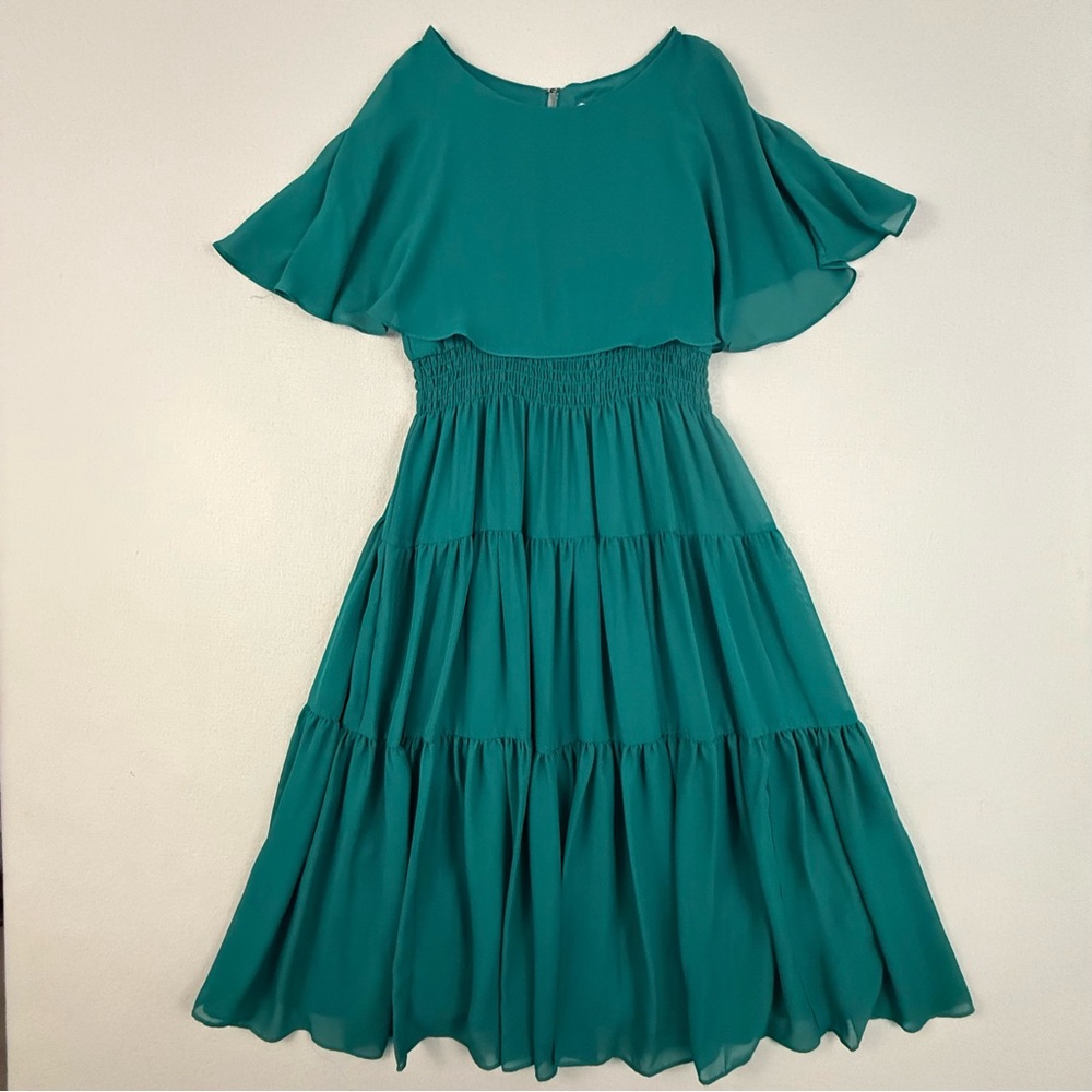 Danny & Nicole Dress Women's Size 6‎ Teal Midi Dress with Flowy Sleeves Pleated